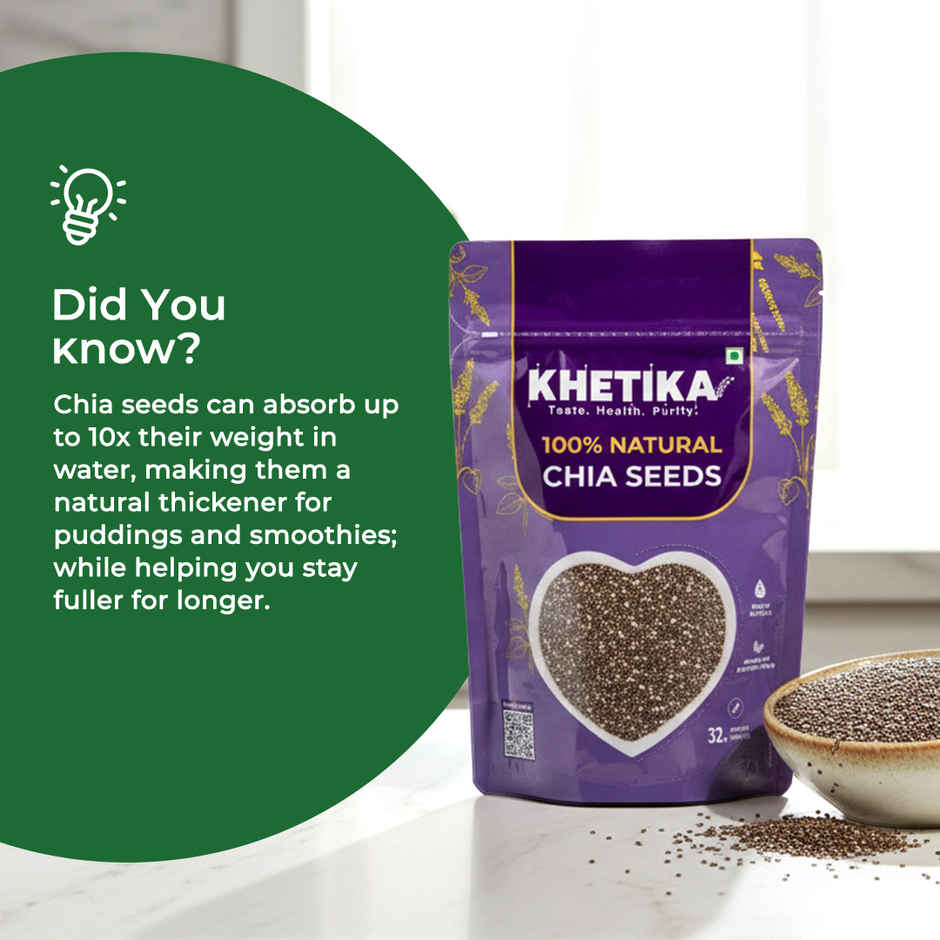Khetika Premium Chia Seeds | High in Fibre | Rich in Omega-3