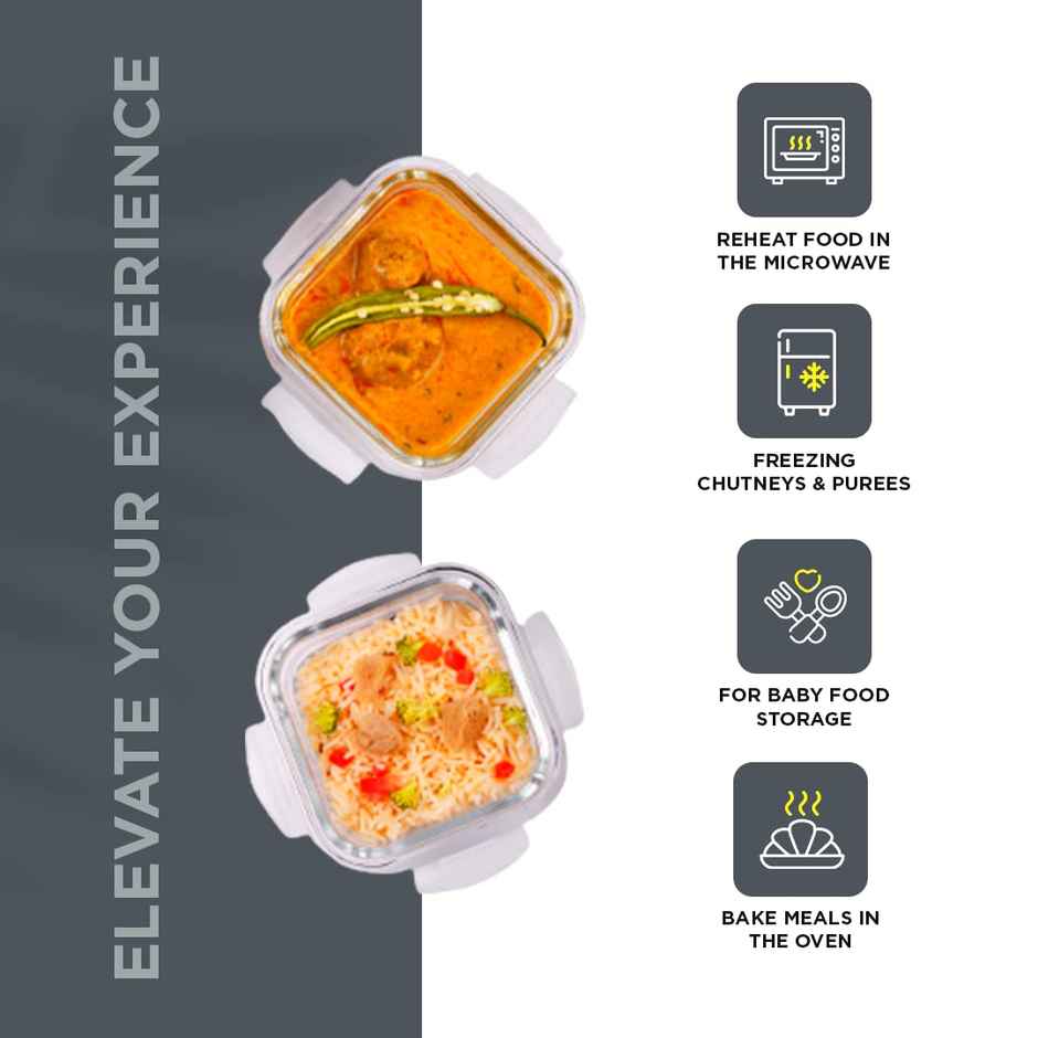 Oliveware Prism Borosilicate Glassware Square Lunchbox Set of 2 - Grey