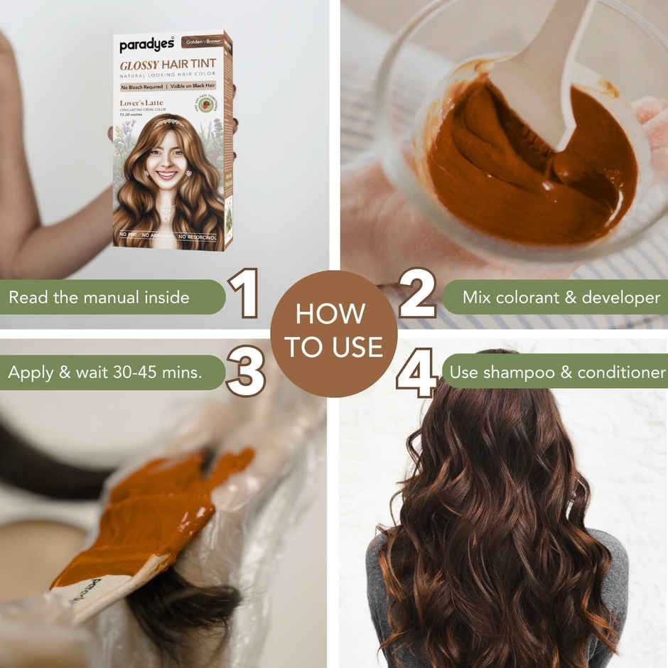Paradyes No Bleach Lover's Latte Glossy Hair Tint, Ammonia|free Hair Color for Natural Black Hair