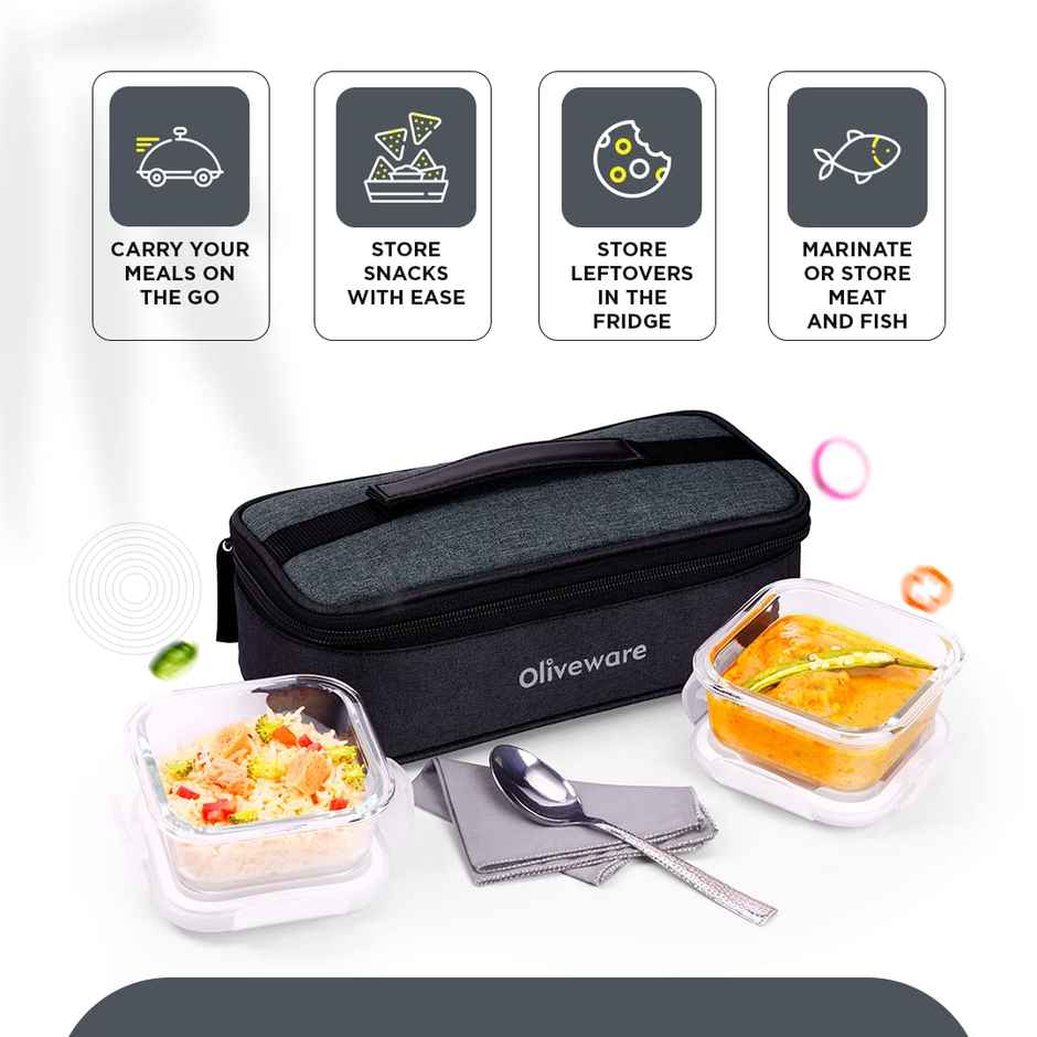 Oliveware Prism Borosilicate Glassware Square Lunchbox Set of 2 - Grey