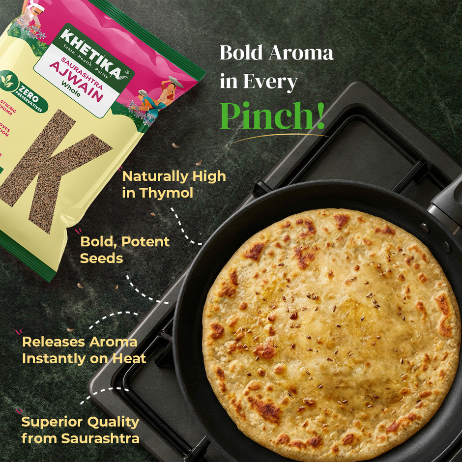 Khetika Saurashtra Ajwain Whole | Natural Oils | Strong Aroma | Zero Preservatives