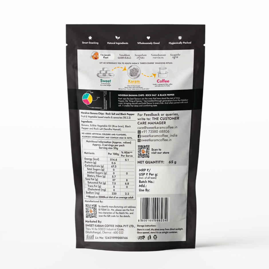 Sweet Karam Coffee Black Pepper & Rock Salt Nendran Banana Chips/Wafers - No Palm Oil