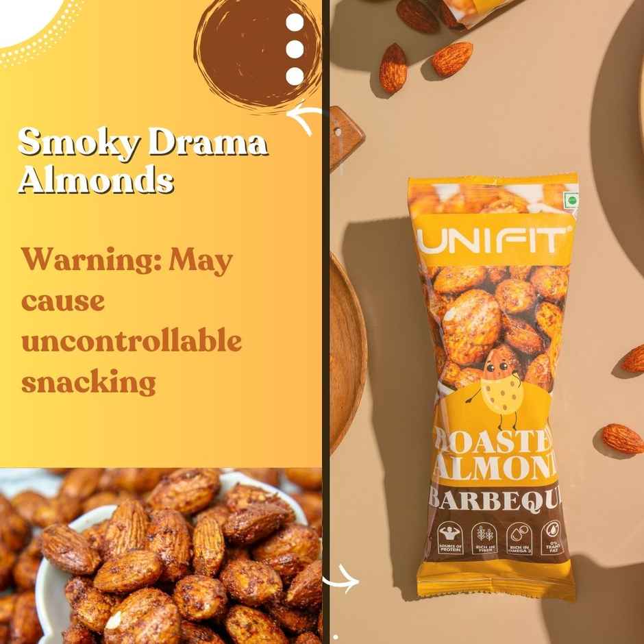 Unifit Barbeque Almonds | Smoky Roasted Snack | Protein & Fibre Rich