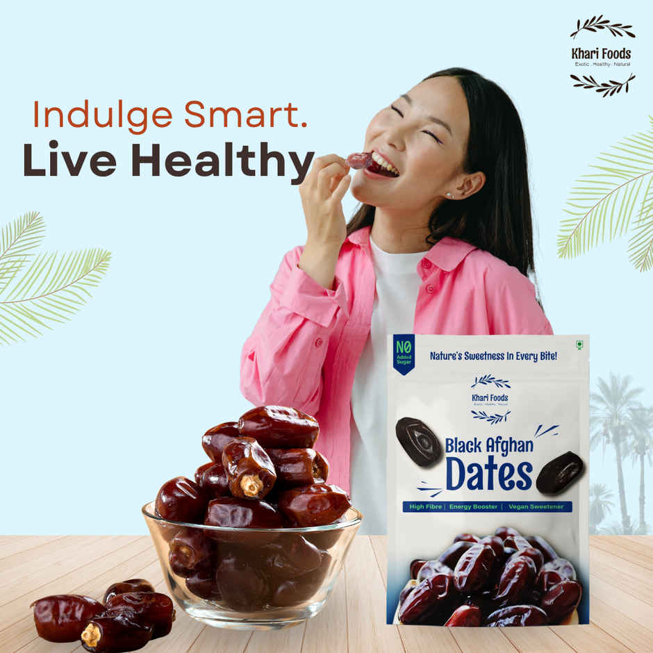 Khari Foods Black Afghan Dates | Instant Energy Khajur, Dry Fruit Khajoor
