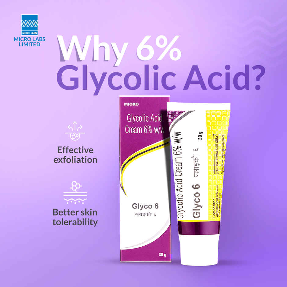 Glyco 6 Glycolic Acid Face Cream 6% w/w, Exfoliating Cream for Acne, Pimples &Dark Spots, Suitable for Dry & Acne-Prone Skin