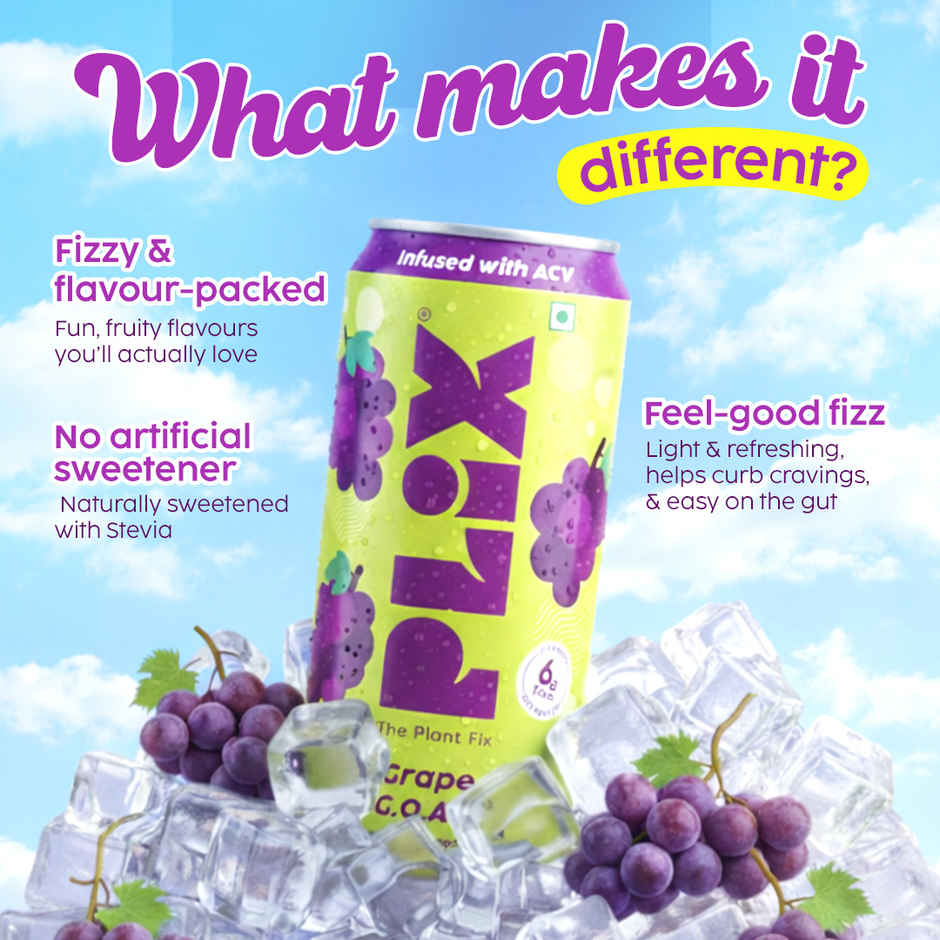 Plix Grape G.O.A.T Fizzy Soft Drink Can | Low Calorie & Zero Sugar | Prebiotics with 6g Fibre