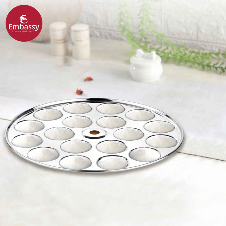 Embassy Button / Mini Idli Plate, 1 Plate, Without Stand, Makes 18 Small Idlis, Stainless Steel