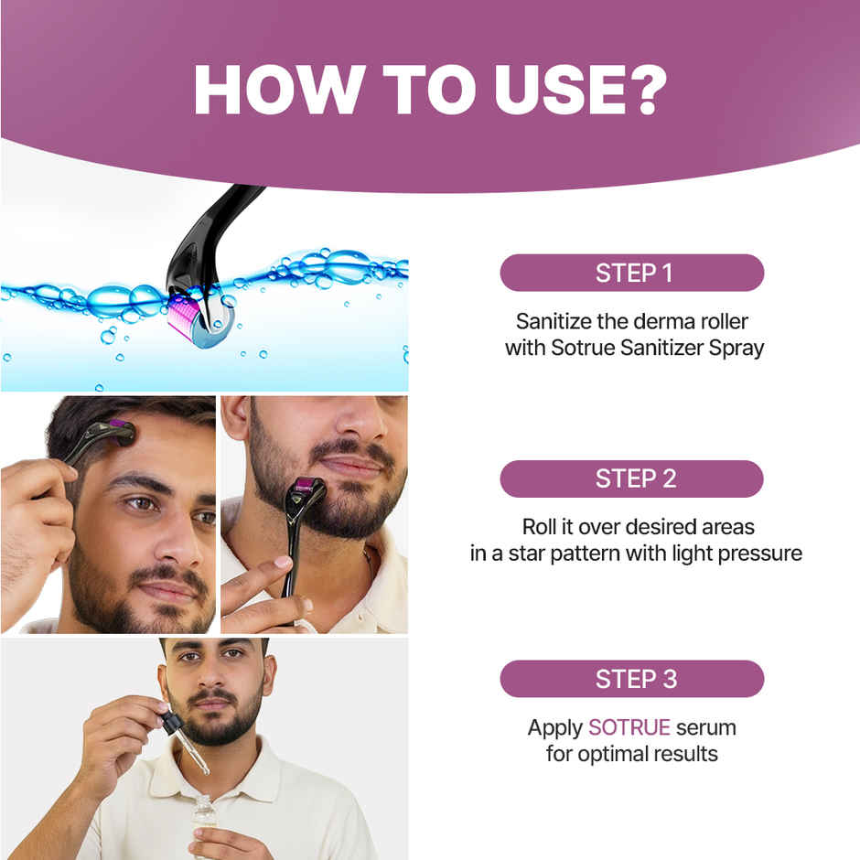 Sotrue Derma Roller 0.5 mm with 540 Stainless Steel Needles | Free Sanitizer 30ml