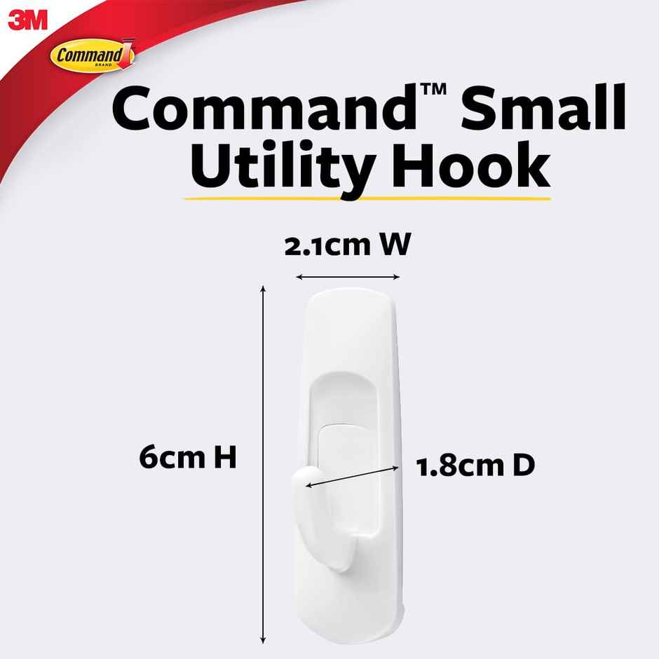 Command Adhesive Damage Free Small Hooks | Holds 450 gm | 2 Hooks | 4 Strips Combo