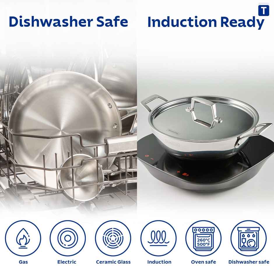 Tramontina Aeion Triply Sauce Pan | 16 cm | 2.1 L | Stainless Steel Lid | Induction Compatible