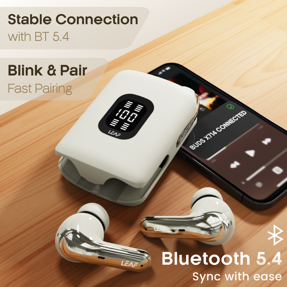 Leaf Buds X714 True Wireless 4 in 1 Earbuds with ANC | AI Sound App | 70H Playtime | Ivory