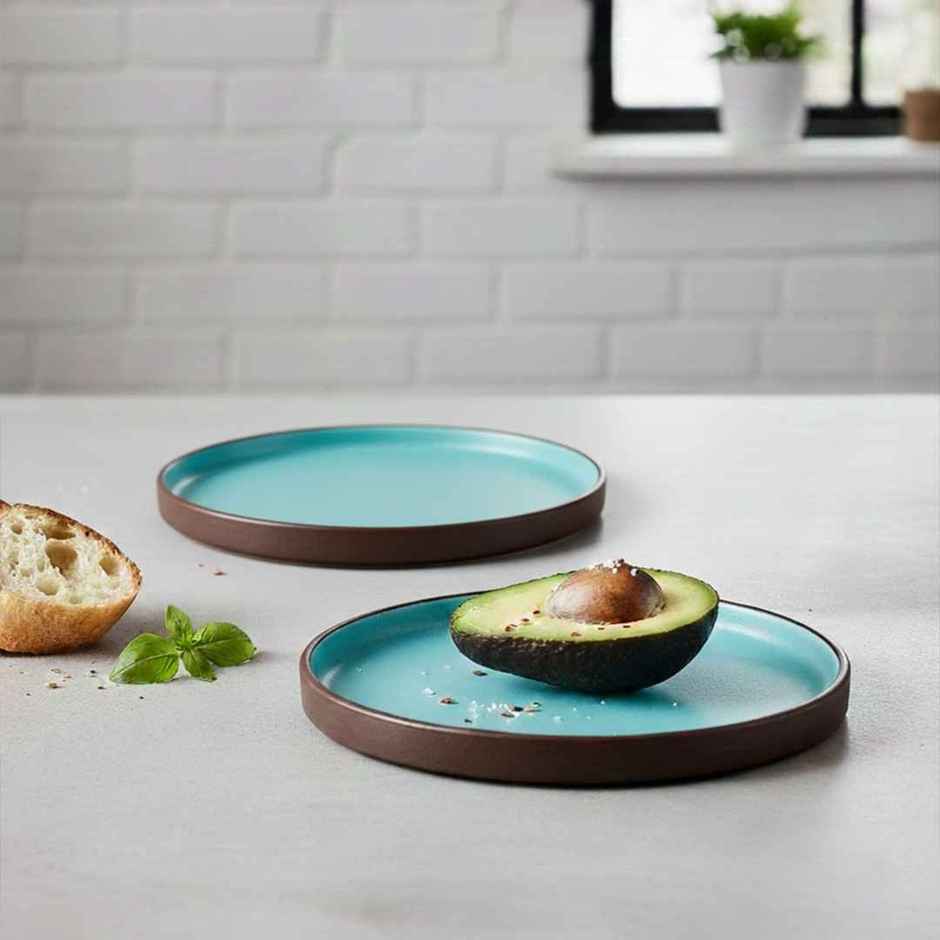 BlackCarrot Full Plate Set | Animal Bone Ash Free Stoneware | Brown and Blue