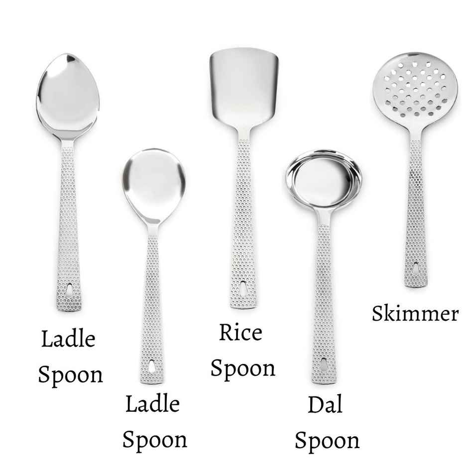 Stainless Steel Designer Serving Spoon Set (Set Of 5 Serving Spoons)