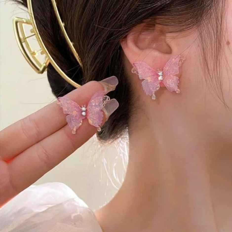 Estailo Fashion Butterfly Fantasy Earrings | E0000991 | Pink