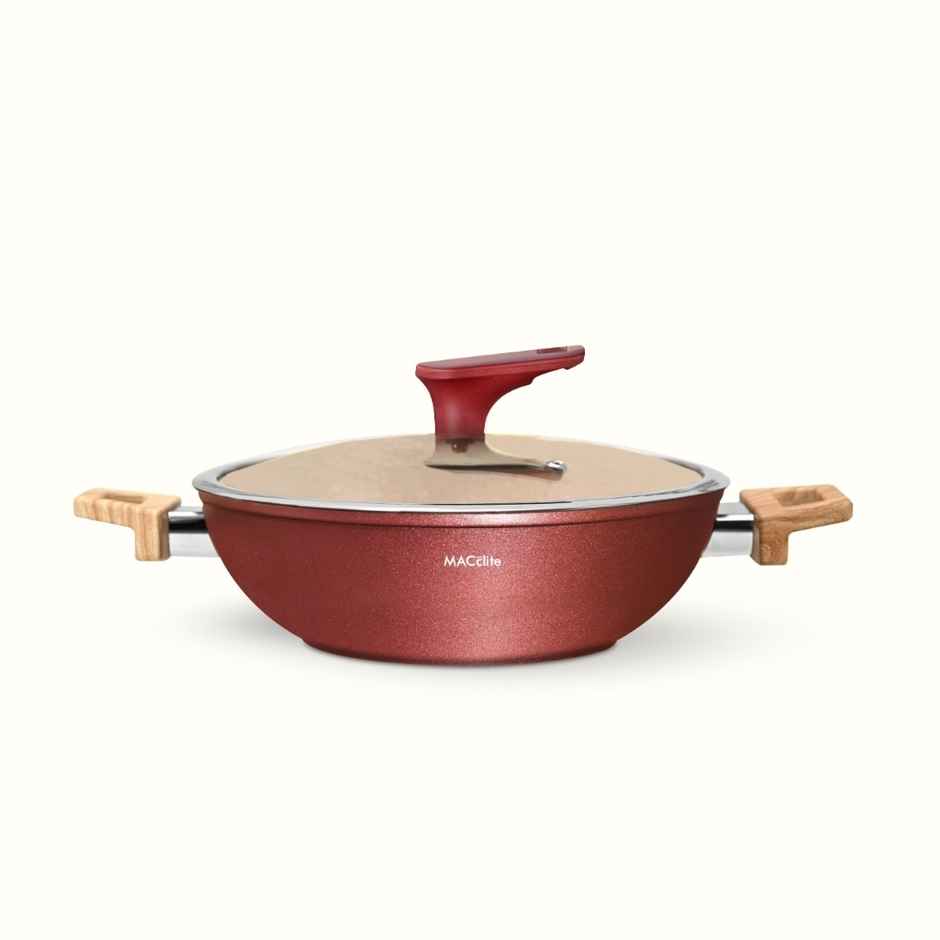 Macclite Non-Stick PDC Granite+ Induction Base Butter Scotch Triumph Kadai 24 cm With Glass Lid