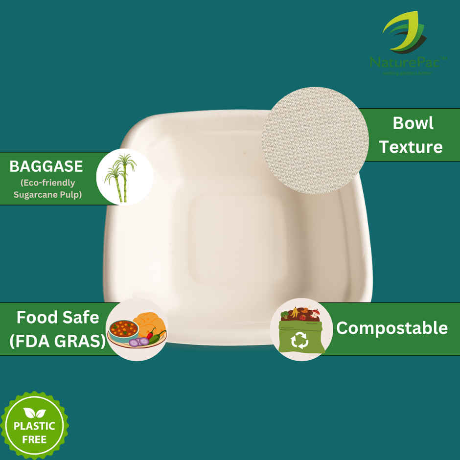 Bagasse Bowl | Square | 180 ml | 25 pcs | Naturepac