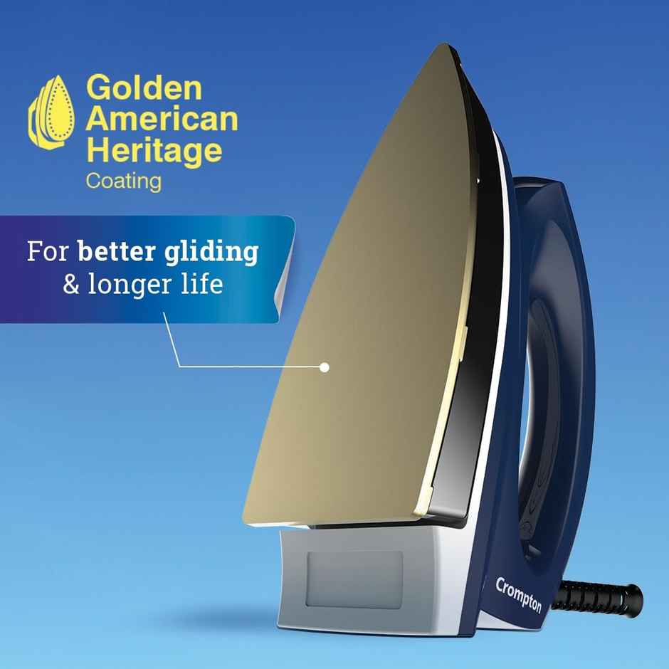 Crompton Rhino Plus 1250 Watt Dry Iron With Golden American Heritage Coating, Large
