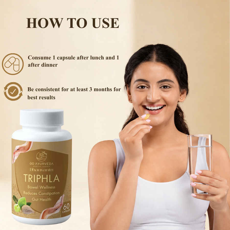 Go Ayurveda Dhanvantri Triphla Capsules For Digestive Health & Regular Bowel Movements