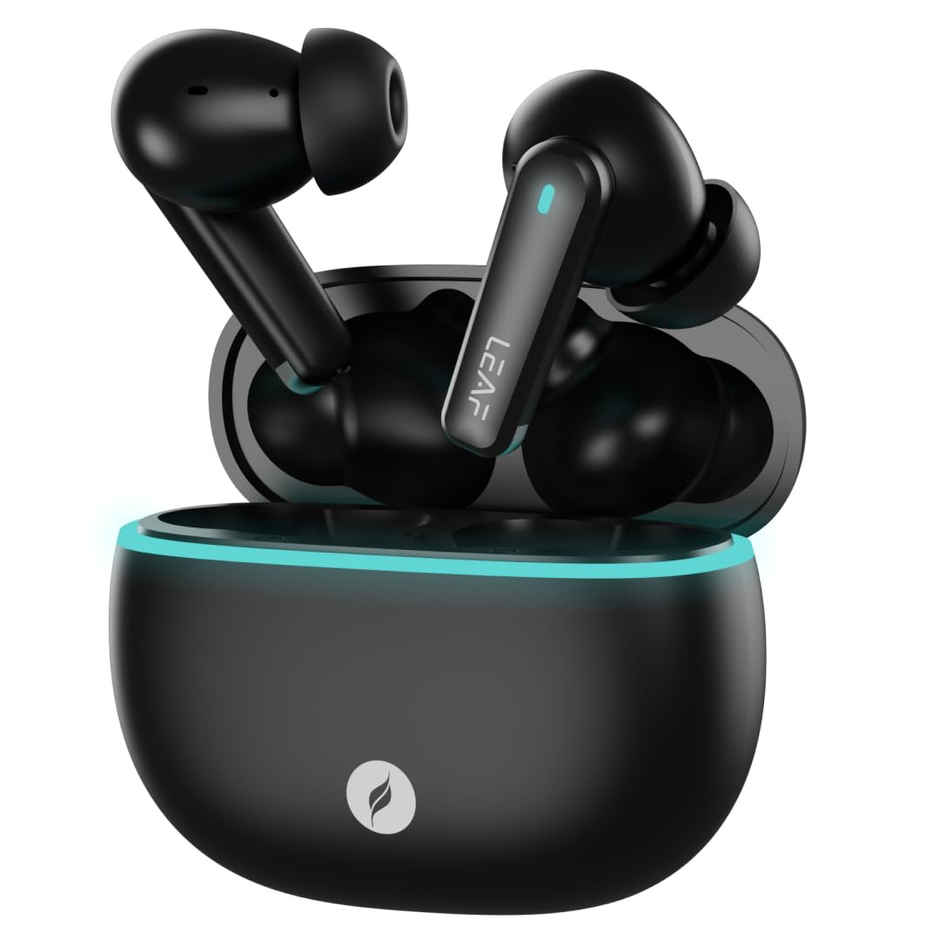 Leaf Buds X121 TWS Earbuds AI Sound App, 30H Playtime, Quad Mic with ENC, 50ms Low Latency, Fast Charging, 10mm Driver, IPX4, Bluetooth v5.4 TWS - Carbon Black