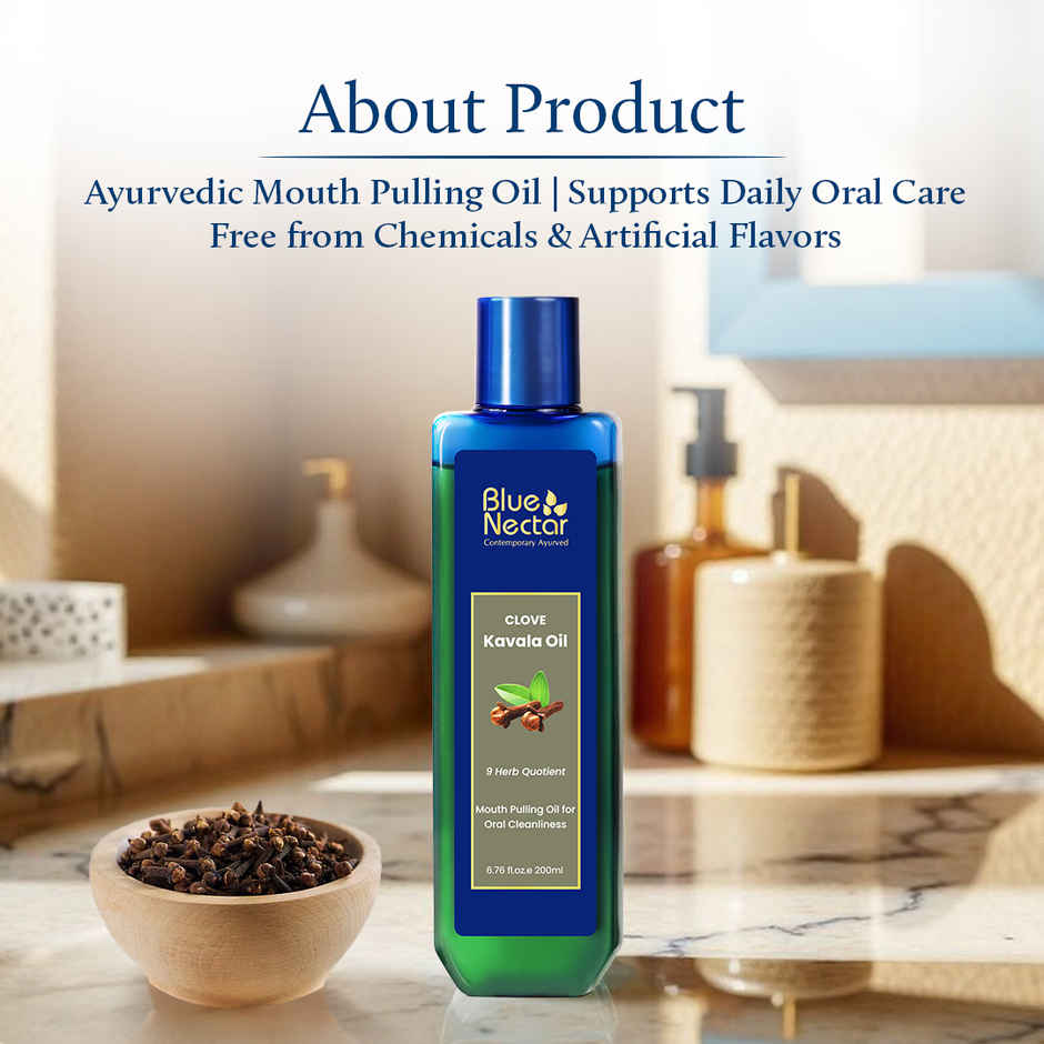 Blue Nectar Clove Mouth Pulling Oil | Ayurvedic Mouthwash with Coconut For Fresh Breath