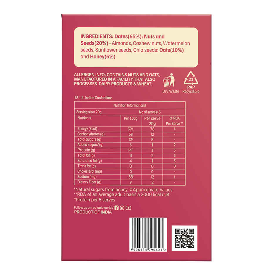 Eatopia Dates & Nuts Protein Fruit Bites | 14g Protein