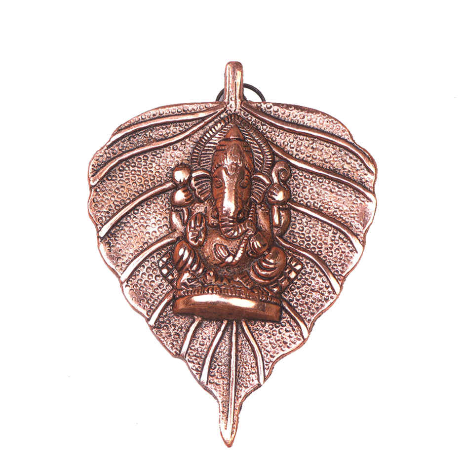 Ganesh Ji on Copper Colour Leaf Wall Hanging | Devnidhi