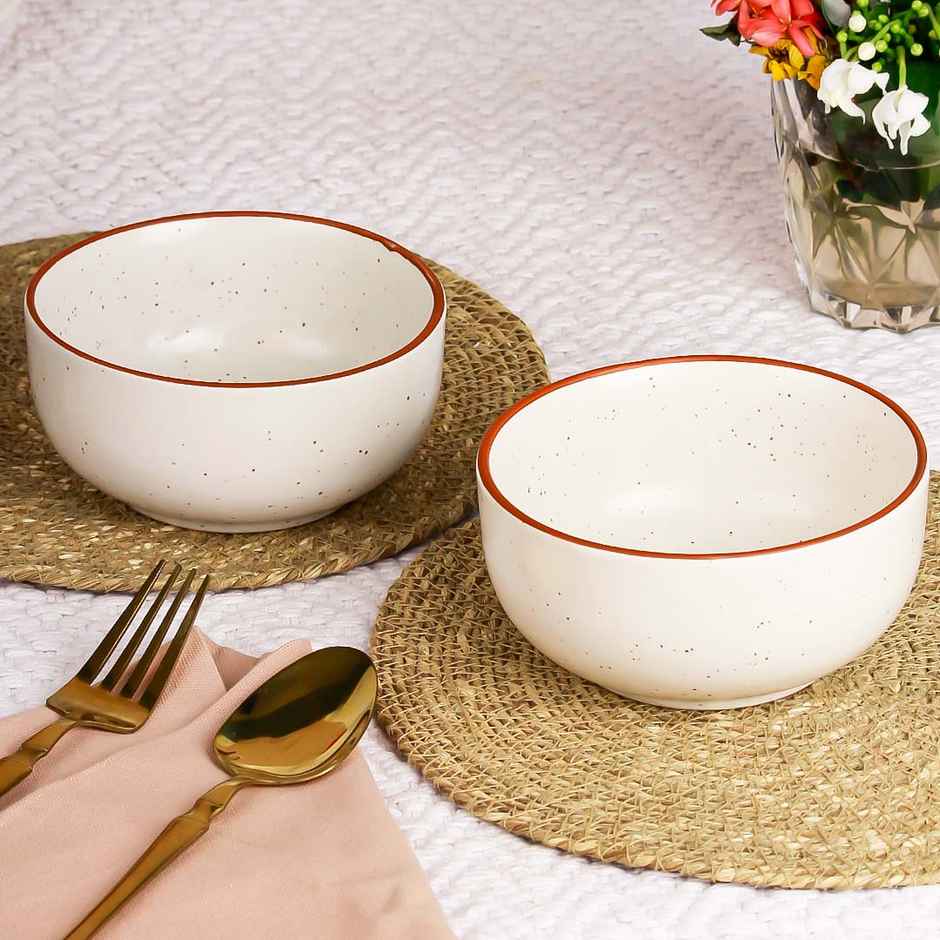The Earth Store White Marble 2Pc Ceramic Bowl Gift Set, 500 ml Each Microwave Safe, Snack Serving