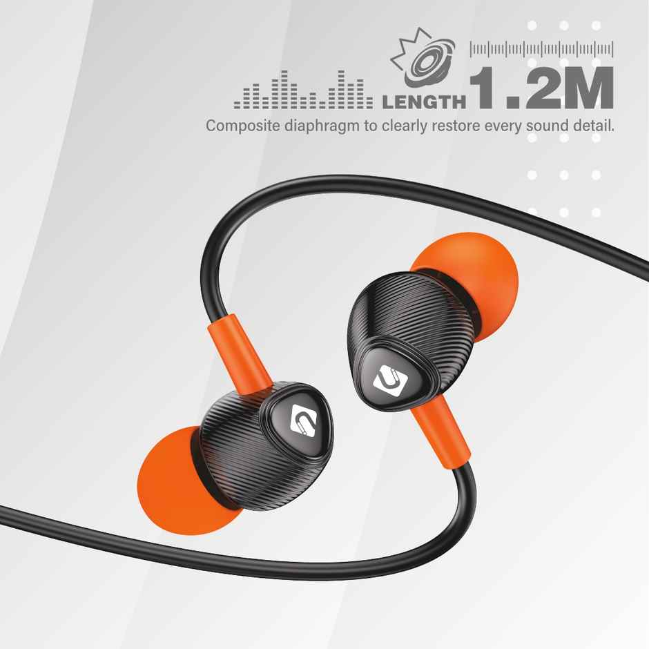 U&i Lock Stereo Earphone | Magnet Buds | 1.2m Cord | Black-Orange