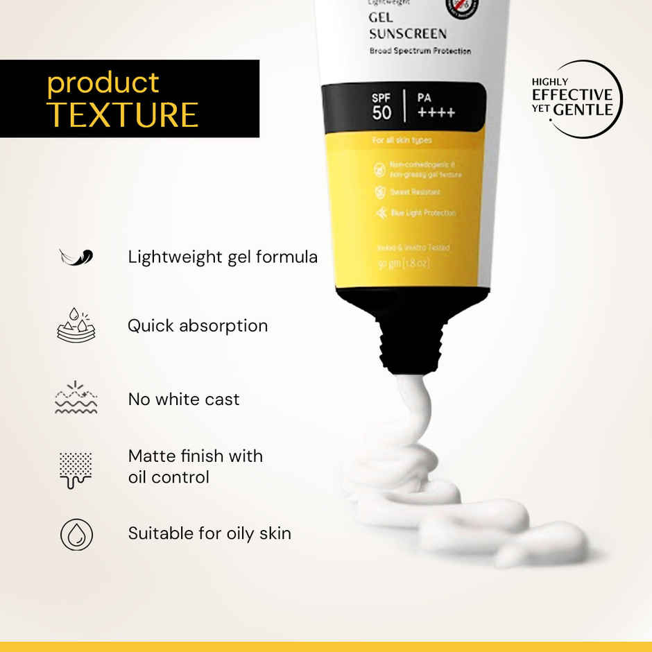 Gel Sunscreen SPF 50 PA++++| 100% Photostable| In-Vivo Tested| Lightweight & Airy, Matte, Non-greasy Combo