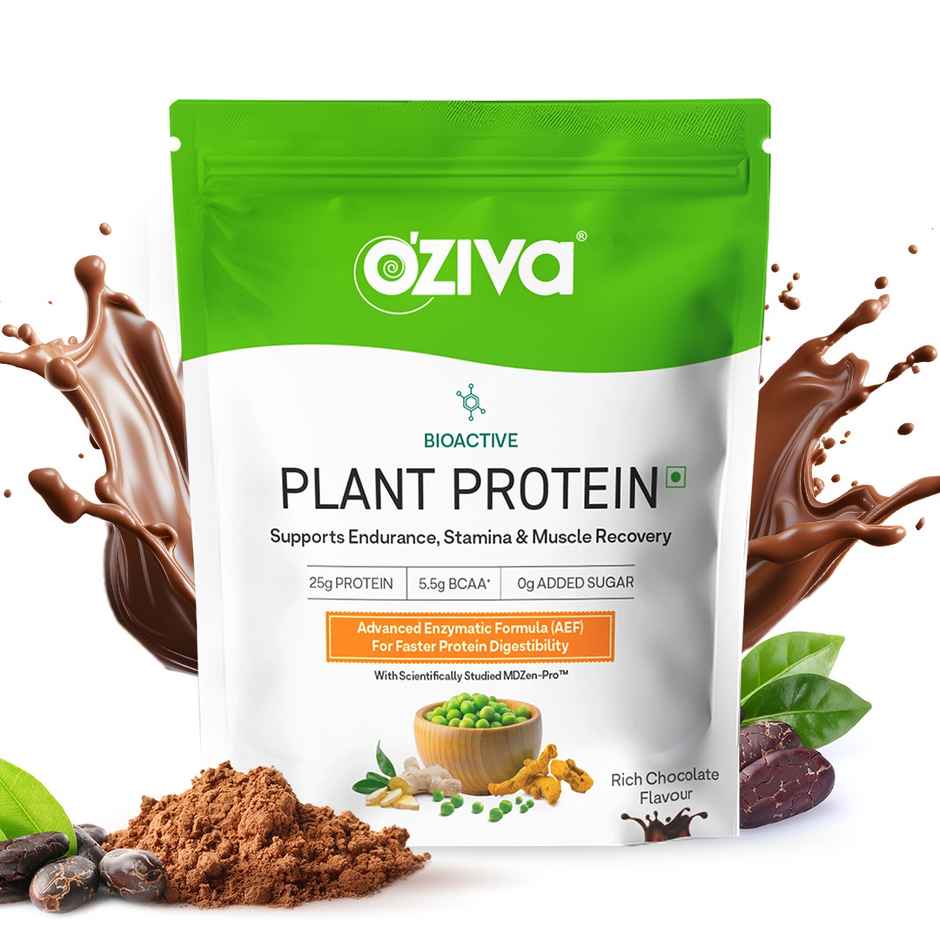 Oziva Bioactive Plant Protein Powder , 25g Protein | 5.5g BCAA | EAA | Sugar Free - Choclate , 1 kg
