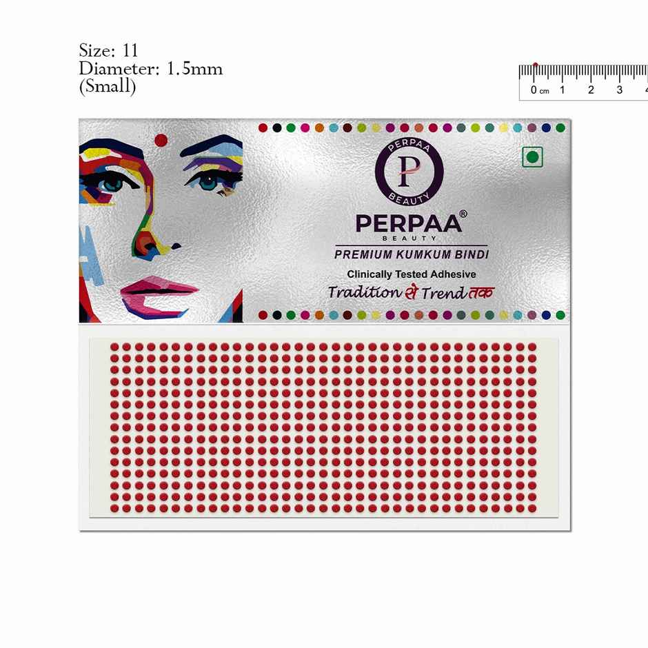 PERPAA Red Bindi | 1 Flap | Size 11 Diameter 1.5 mm | Round Kumkum Bindi for women