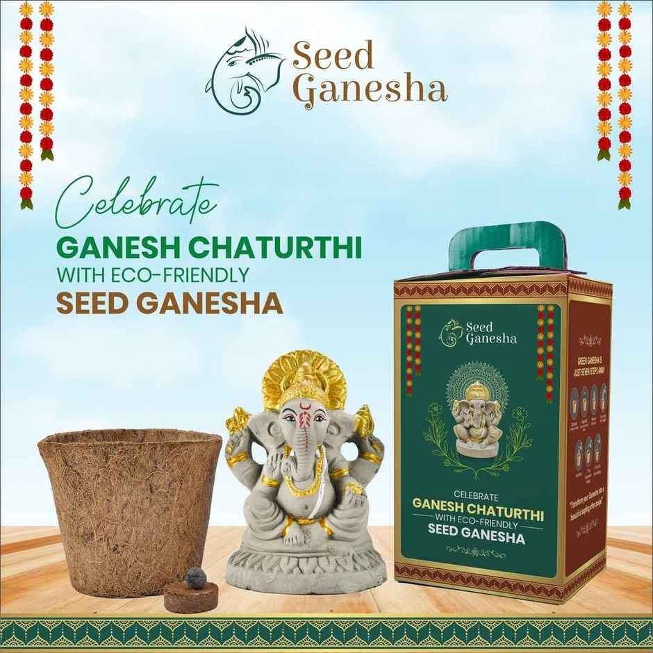 Eco-Friendly | Seed Ganesha Idol | Right Trunk | 8 inch | Dealberg