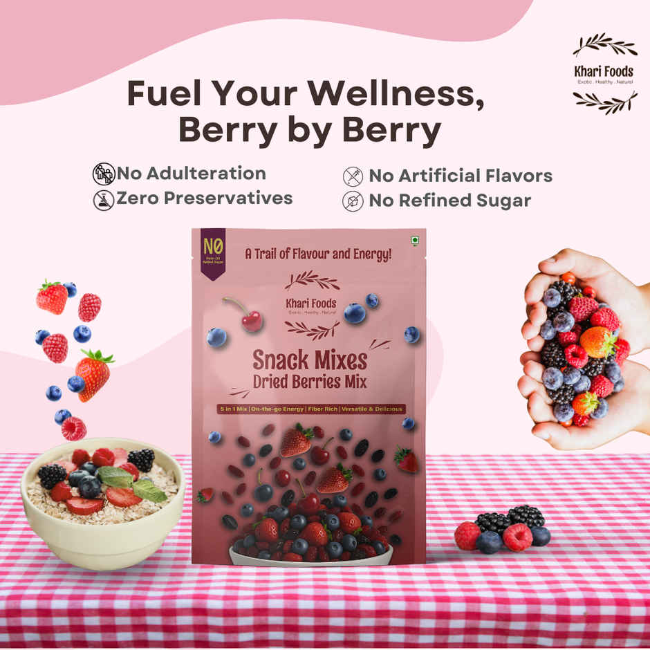 Khari Foods Premium Berries Dried Trail Mix | Cranberry, Blueberries, Black Raisins, Strawberries