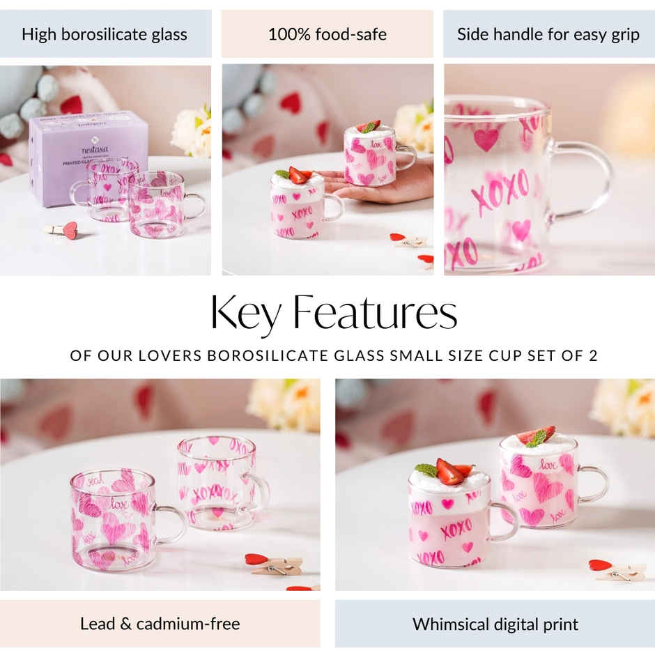 Nestasia Heart XO Glass Small Cup | 140 ml