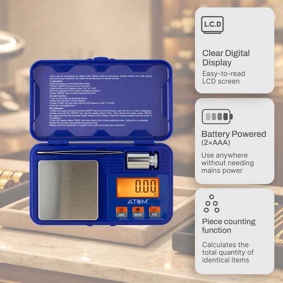 ATOM A 410 Gold Digital Pocket Scale with Capacity 200 g | Jewellery, Precious Gems Stone & Salts.