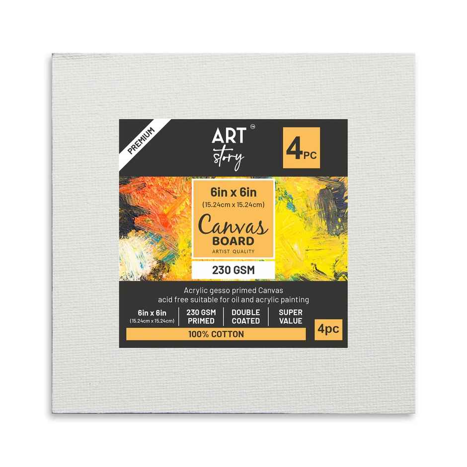 Itsy Bitsy Canvas Board Square 6 x 6 Inch 230gsm 2mm Thick 4 Pc Sw Lb