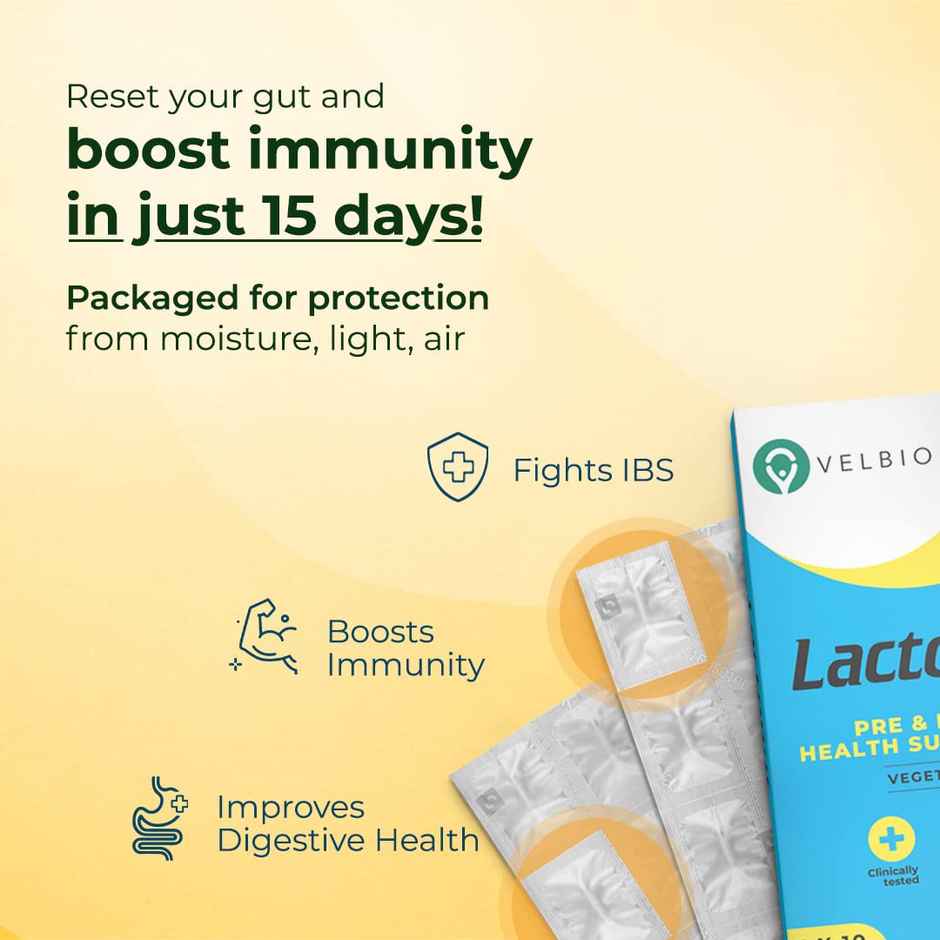 Velbiom Lactogut | Probiotic Supplement for Gut & Digestive Health | Pre + Probiotic Formula