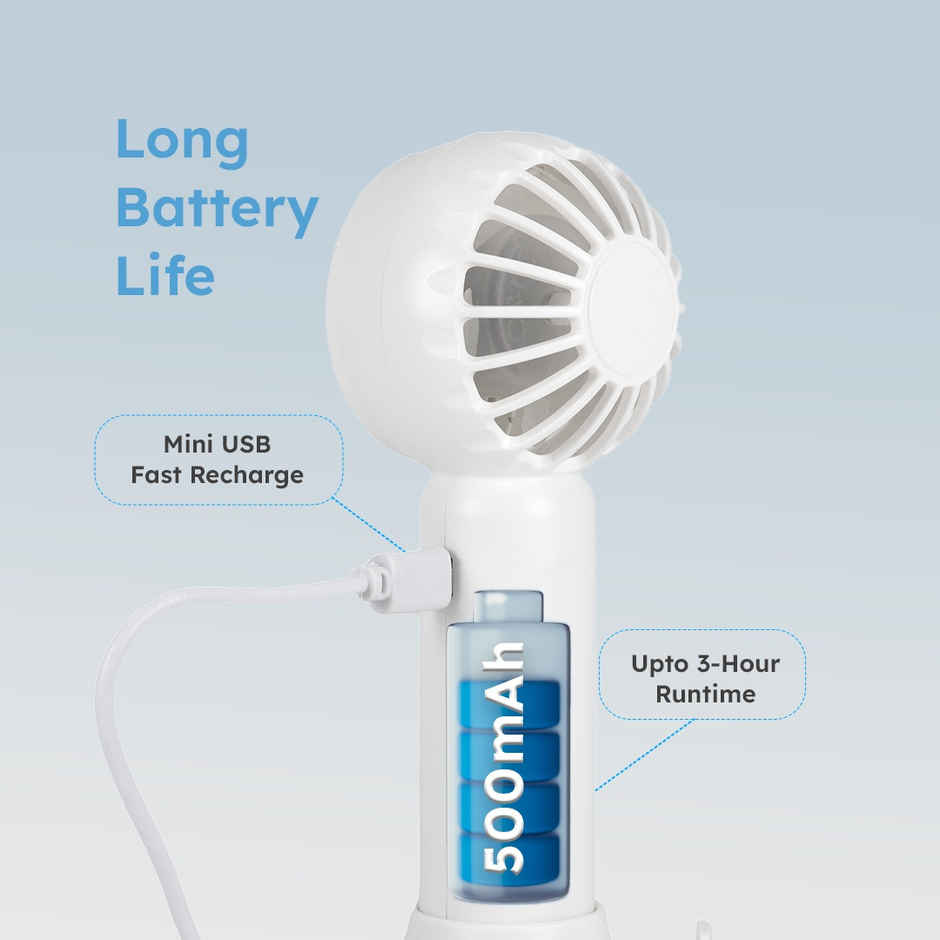 NEV Air Sync Portable Mini Fan with 3 Speeds, Handheld and Desktop, 500 mAh