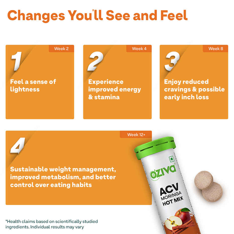 Oziva Apple Cider Vinegar Tablets for Weight Management and Craving Control - Apple Cinnamon