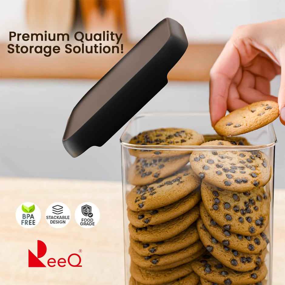 ReeQ Airtight Food Storage Container Set with Black Lid - 1.1 L