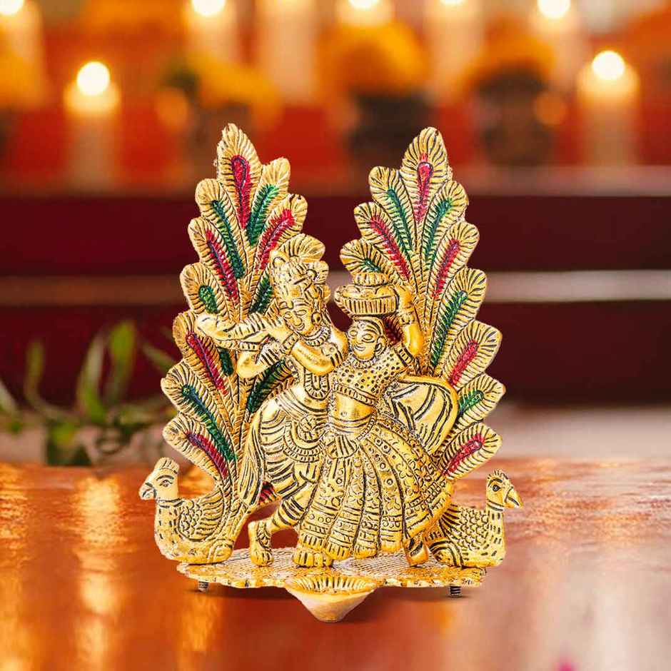 Traditional Peacock Design Diya | Golden | Metal | Diya-Pooja | Devnidhi