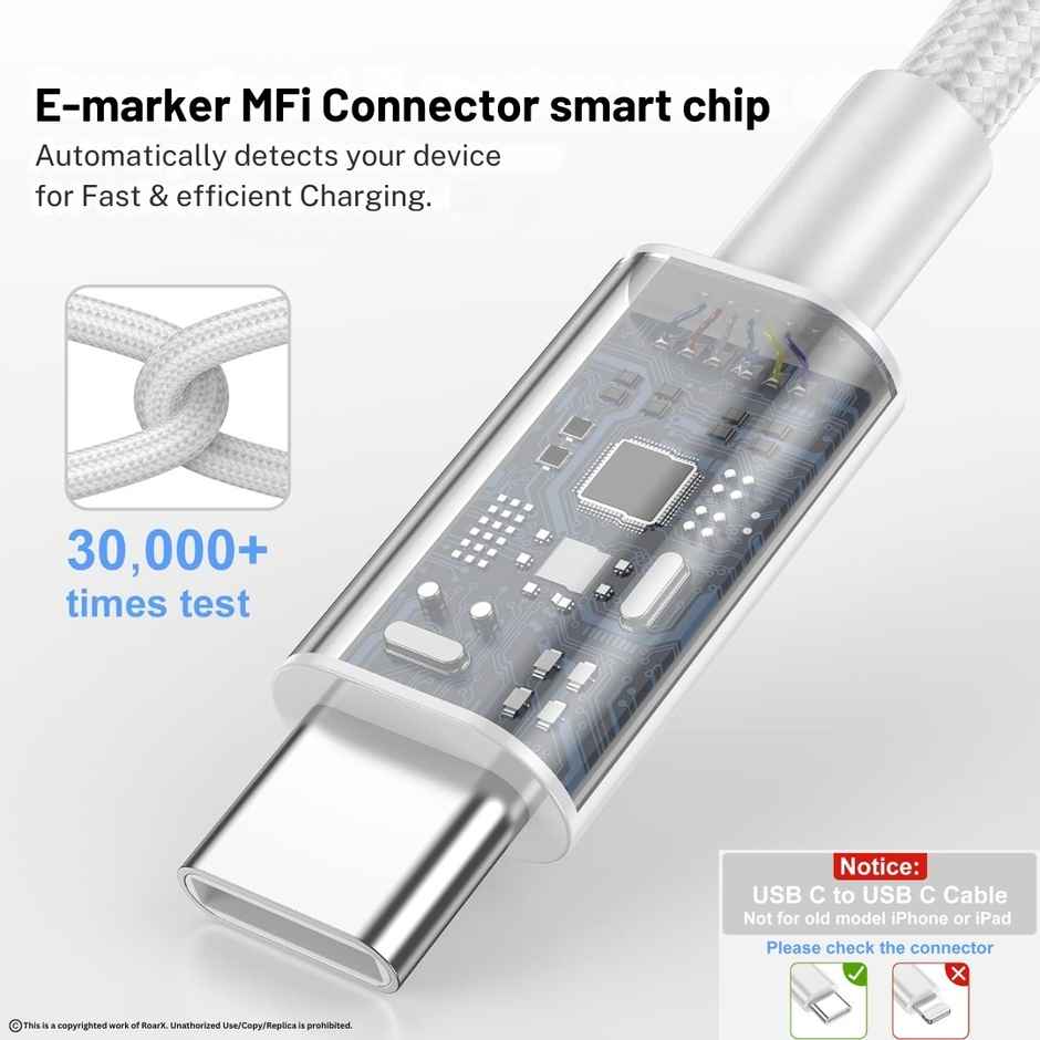 Roarx 20W Fast Charger with Type C to C Braided Cable for iPhone 15, iPhone 16 & Type C Phones