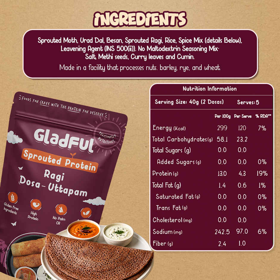 Gladful Sprouted Ragi Dosa