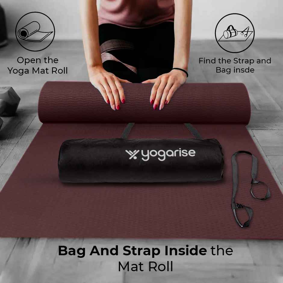 Yogarise 6mm Yoga Mat with Bag & Strap, Wine