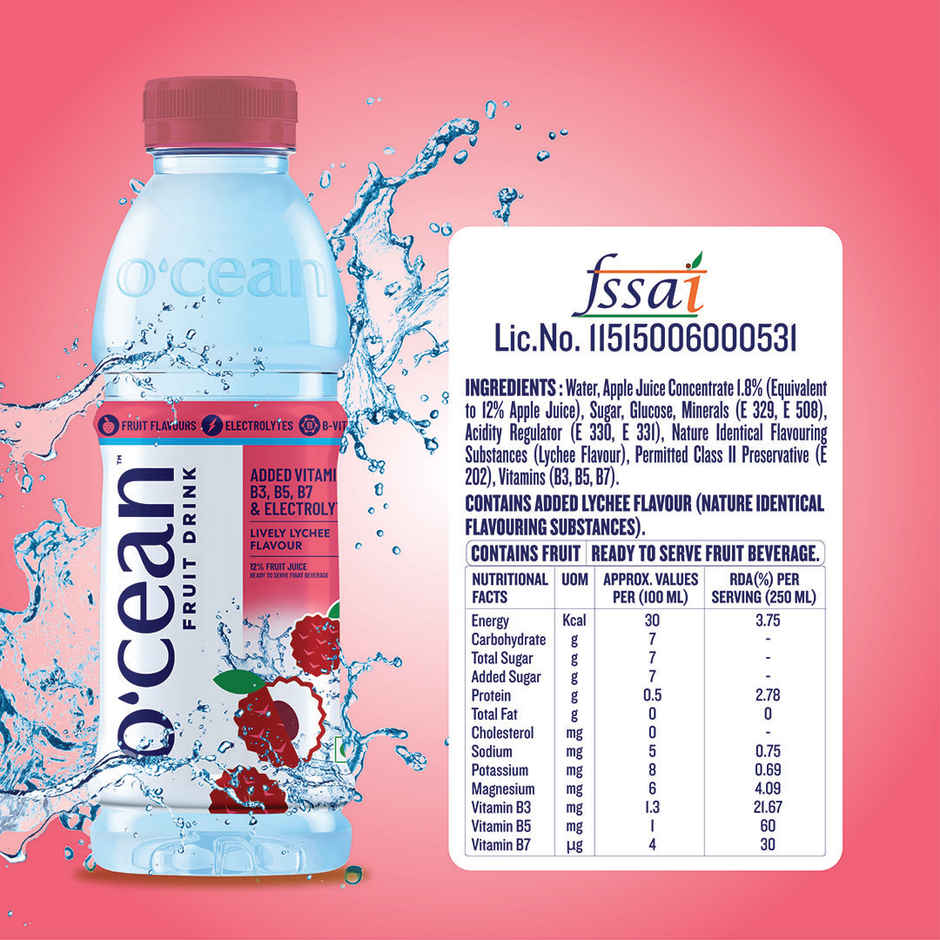O'cean Fruit Water Lively Lychee Vitamin & Electrolyte Hydration
