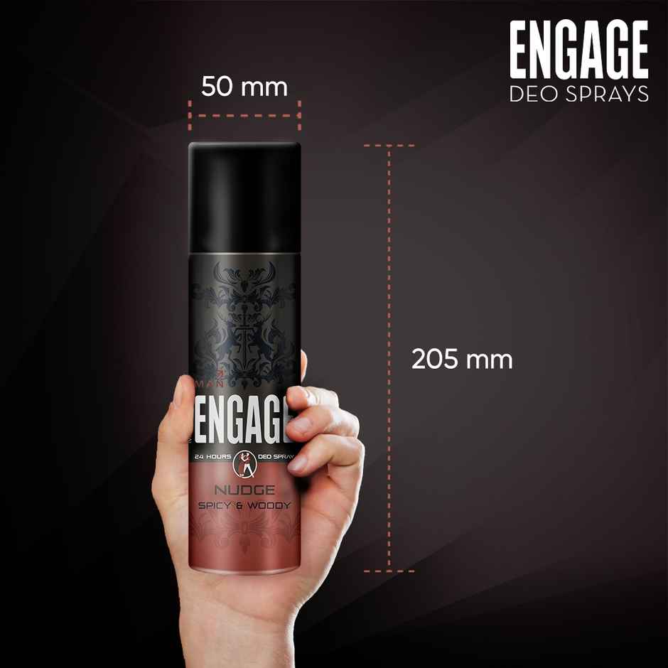Engage Nudge Deodorant Spray for Men 220ml | Spicy & Woody | 24hr Freshness | Long Lasting