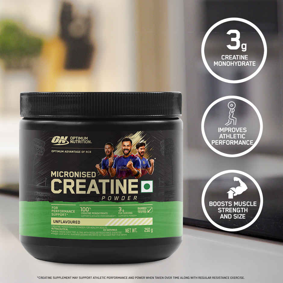 Optimum Nutrition Micronised Creatine Powder Unflavored (250g) & Boldfit Spider Gym Shaker Bottle (1pc) Combo