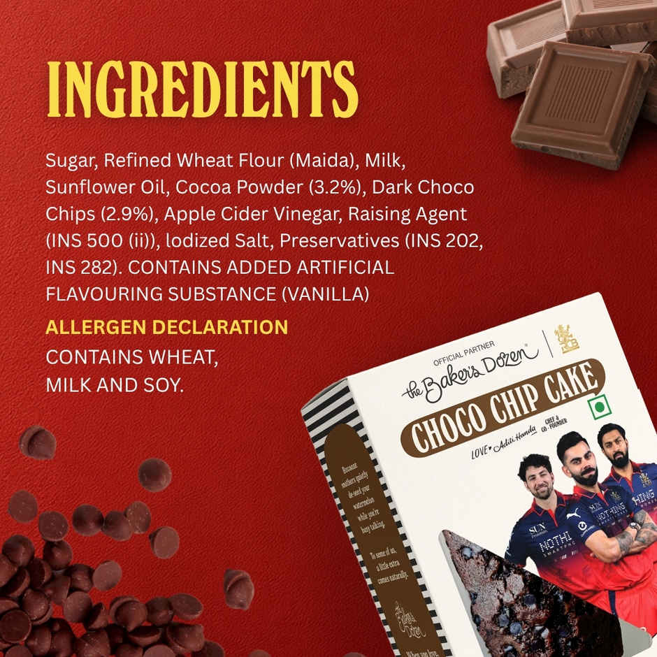 The Baker's Dozen Choco Chip Cake |Eggless Cake | Chocolate Cake | Tea Cake | Made with Cocoa Powder