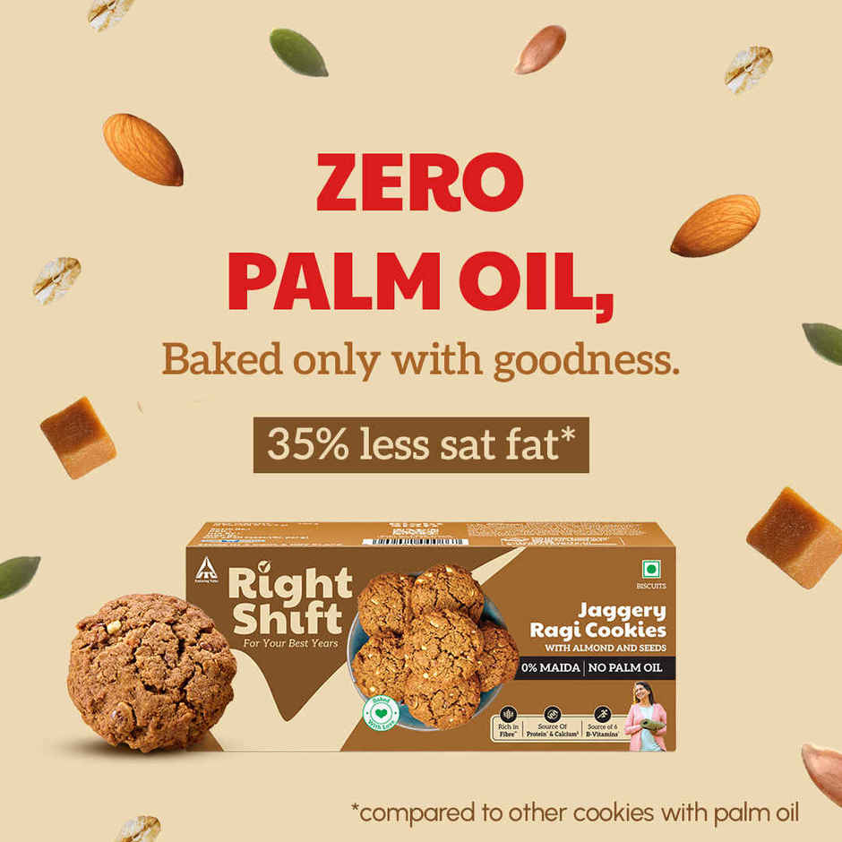 Right Shift Jaggery Ragi 0% Maida Cookies | 0% Refined Sugar | With Nuts And Seeds