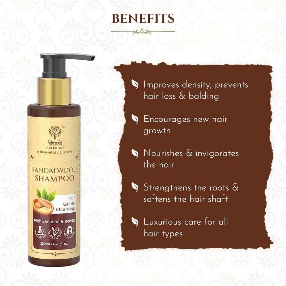 Khadi Essentials Sandalwood Hair Shampoo for Hair Fall Control - Sulfate & Paraben Free